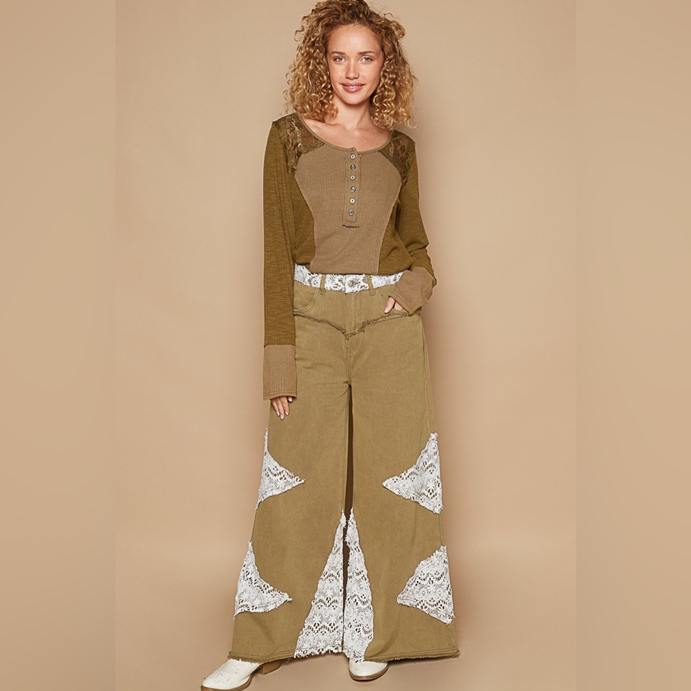 🌸New Pol Gorgeous Cotton Crochet Wide-Leg Jeans